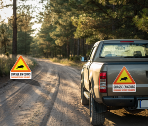 Plaque aimantée Chasse en cours – Triangle Panneau de battue